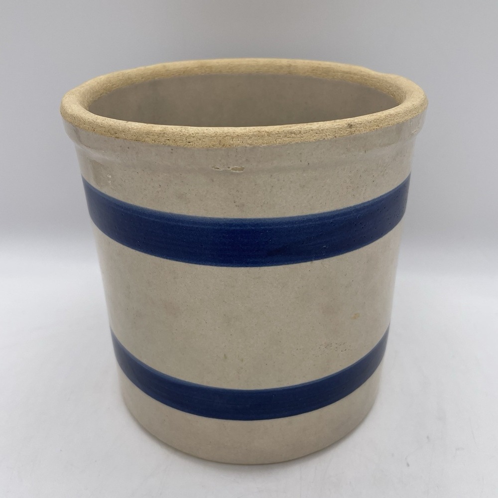 Vintage Crock‎ RRP Co Double Blue Stripe Roseville Ohio Pottery USA Cottagecore